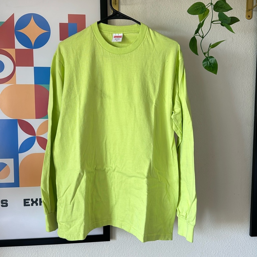 SUPREME BLANK LONG SLEEVE TEE SHIRT MEDIUM NEON YELLOW
